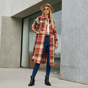 Femmes chemise à carreaux chemisier automne coupe-vent décontracté poche ample à manches longues épais BF surdimensionné femme veste manteau hauts vêtements d'extérieur tenues Blusa