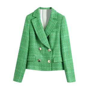 Femmes Plaid Twill Élégant Blazer Veste Printemps À Manches Longues Bureau Casual Manteau Court Col Entaillé Dames Tops Survêtement 210430