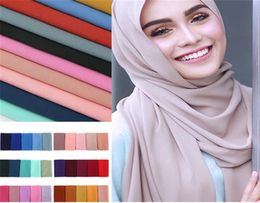 Женский однотонный шифоновый шарф с пузырьками, хиджаб, однотонные шали, повязка на голову, мусульманские хиджабы, шарфы, 47 цветов P018717005545