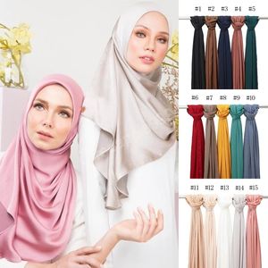 Femmes plaine Satin mousseline de soie Hijab froissé écharpe Polyester châle musulman foulards longue enveloppement grande taille femme bandeau