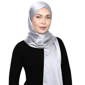 Vrouwen gewone zijde satijn hijab sjaal moslim mode solide kleur lange sjaals vrouw sjaal premium crinkle bandana