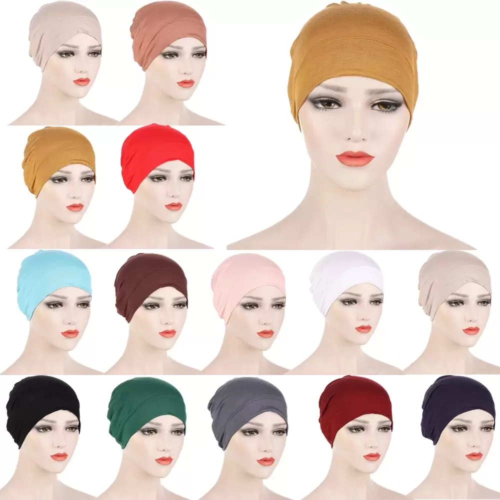 Mulheres Plain Stretch Underscarf Tampão Muçulmano Inner Inner Hijab Caps Islâmico Headband Turban Bonnet Musulman Femme pronto para usar hijabs