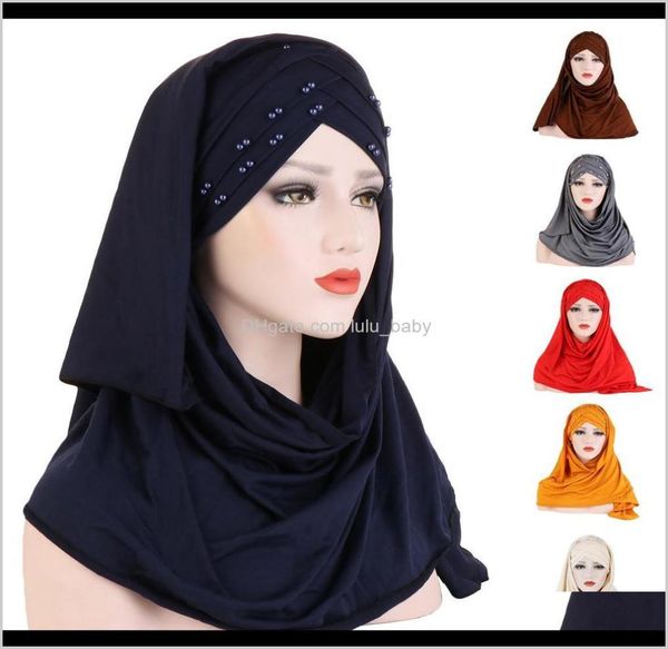 Femmes Perle turban nature Amira Hijab Écarpe d'écharouche enveloppe de tête sur un châle instantané Hijabs musulmans prêts à porter le foulard Islamic Cap Hat 5C6651806