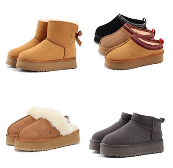 Bottes de plate-forme pour femmes Slippers Tazz Tasman Slippers Boots Boots Bow Keep Warm Boot Mouton Bottes décontractées en peau de mouton avec sacs à poussière Beau Noël