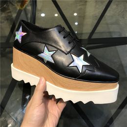 Botas de plataforma para mujer Fondo grueso Moda Zapatos de lujo de cuero real Elyse Star Boot Britt Cuña con cordones Plano Tacón alto Zapato de diseñador 33-41