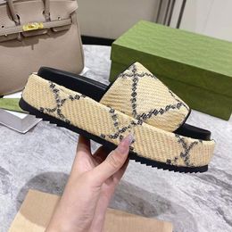 Dames platform schuifheren sandaalontwerper sandalen strand slippers affia linnen stof printen meisjes zomer sandalen groot formaat met doos no380