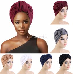 Vrouwen Geplooide Lus Tulband Moslim Hijab Afrikaanse Headties Motorkap Chemo Cap Haaruitval Hoofddoek Motorkap Hoed Nigeria Turbante Mujer