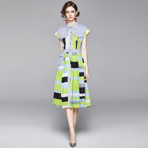 Vrouwen geplooid shirt jurk Koreaanse single breasted a-lijn jurken zomer elegante mode streetwear vestidos 210529