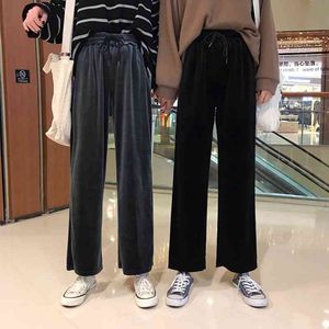 Vrouwen pleuche broek lente zomer mode vrouwelijke solide losse vintage brede been broek casual broek plus size S-5XL oversize 210423
