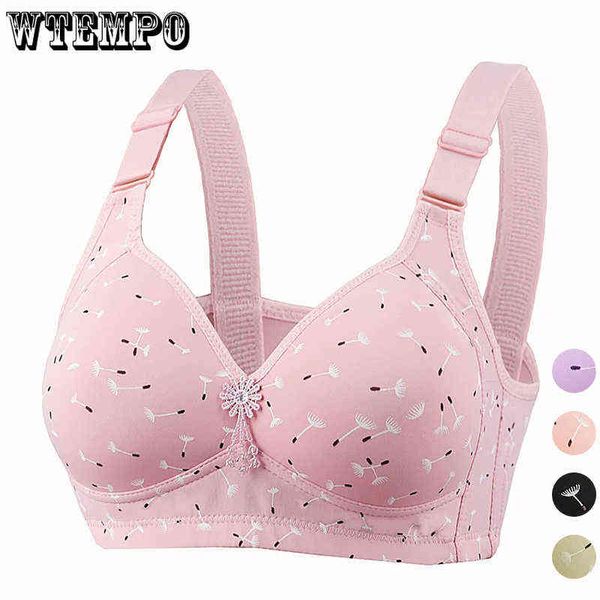 Femmes Plus Taille Bras Push Up Soutien-gorge Sous-vêtements imprimés minces sans fil sans couture Lingerie B C Bralette larges bretelles rassemblées Brassie 211217