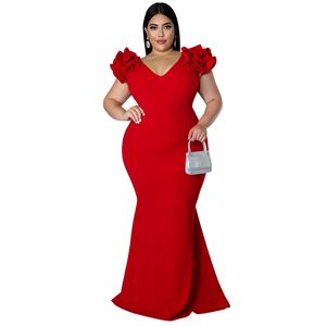 Vestidos de talla grande para mujer Vestido maxi formal de noche sin mangas con volantes sexy sin mangas con cuello en V sin espalda