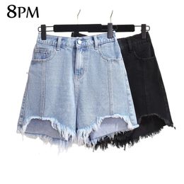 Mujeres pantalones cortos de jean de talla de talla de gran jeans corta de hemline crudo deshilachado cintura alta y linda ouc1528 240420