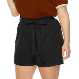 Mujeres pantalones cortos de talla grande pantalones cortos de cintura grande grande gran plusización para ropa de verano femenina ropa roja sólida 240420