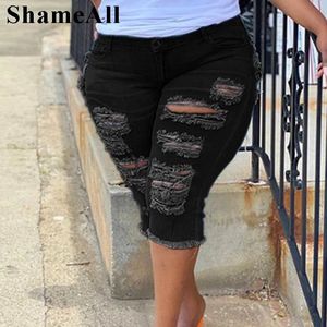 Femmes Plus taille frange frange stretch skinny noir short denim Summer Sexy Club Party High Waited Jeans Pants 240329