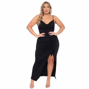 Vrouwen Plus Size Jarretel Dr Elegante Sexy V-hals Sleevel Backl Geplooide Slanke Partij Dr Dames Spaghetti Dres N2zV #