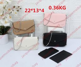 Femmes Po Che tte Felicie Chain Sac Designer 3-PC SCHET MODNE MODE FOLM HAUTE QUALLE PU Sacs à bandoulière Portefeuille Habo