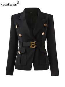 Blazer de poche pour femmes avec ceinture Notched Fashion Top Quality Design élégant Good Shape Style pour Lady 240518