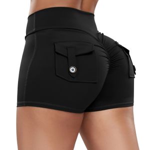 Dames Pocket Yoga Shorts Cross High Taille Scrunch Scrunch Butt Booty Fitness Athletic Gym Bottoms Sexy Quick Drying Workout Clothing 240401