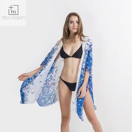 Femmes Poncho Summer Cardigan Lâche Papillon Imprimer Floral Beach Mousseline de soie Kimono Maillots de bain pour femmes