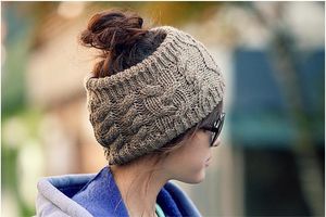 Vrouwen Paardenstaart Caps Gebreide Haarband Mode Meisjes Winter Warm Hat Lege Hoofd Pony Staart Herfst Casual Haak Mutsen Skull Caps