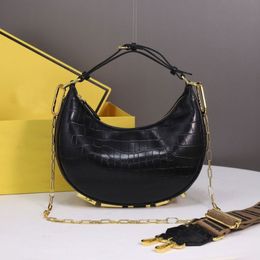 Femmes Praphy Aisselle Sac Demi-Lune Épaule Sacs À Bandoulière En Cuir Véritable Motif Crocodile Bas Lettres De Mode Large Sangle Blac289k