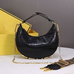 Femmes Praphy Aisselle Sac Demi-Lune Épaule Sacs À Bandoulière En Cuir Véritable Motif Crocodile Fond Lettres De Mode Large Sangle Blac2615