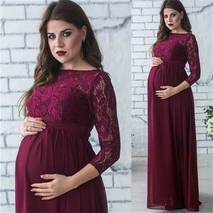 Femmes enceinte de maternité enceinte Vêtements de grossesse à manches longues Party de lace