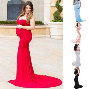 Mujeres embarazadas Vestimenta Fotografías de fotos sin mangas MOP El piso Vestidos de maternidad Vestido sólido Ropa de embarazo Ropa Premama Q0713