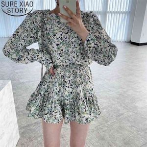 Vrouwen print jurken plus size koreaanse chique lente mini floral lange mouw ronde kraag losse casual vestidos 13472 210506