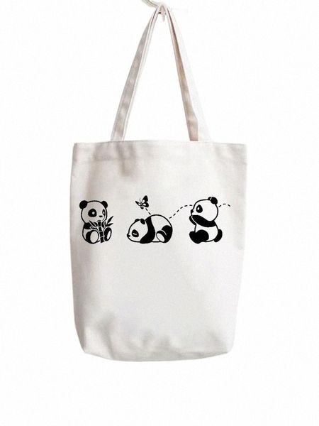 Femmes imprimées Panda New 90S Love Shopper Handbags Femme épaule Fi Casual Shop Girls Graphic Canvas Tote Bag 30SD #