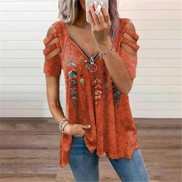 Femmes imprimées Tshirt Summer Casual Short Sleeve Tops Loose Ladies Streetwear surdimensionné T-SHIRT BOHO TOP 240416