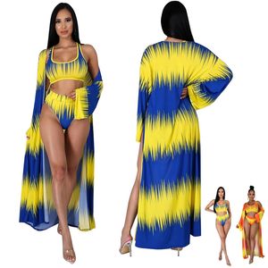 Bikini estampado para mujer Conjunto de traje de baño de 3 piezas para dama encubrimientos de playa para niñas traje de baño para piscina Mujer Chales sexy Falda larga Sarong deportes acuáticos Velo protector solar