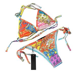 Dames bedrukt badpak halter bikini v-hals push-up bh string slip set zomer modeontwerper dameszwempak