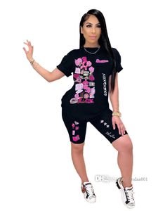 Femmes Imprimé Survêtements Deux Pièces Ensemble À Manches Courtes T-shirt Shorts Tenues D'été Casual Jogging Costume Sportswear