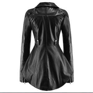 Femmes vestes en polyuréthane décontracté gothique noir grande taille Punk mince revers fermeture éclair solide manteaux bureau dame femme hauts à la mode Goth pardessus