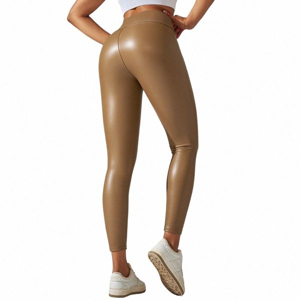 Mujeres PU Leggings de cuero Pantalones XS-5XL Tallas grandes Leggings de cuero de imitación Mujer Elástico Delgado Flaco Sexy Pantalones de cuero Pantalones Q7tE #