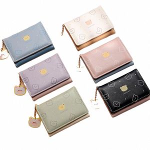 Vrouwen PU Wallet Carto Bear Patroon Zipper Purse Multi Card Slots Grote capaciteit Vrouwelijke portemonnee voor Daliy Life Shop K7N3#