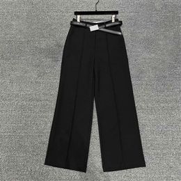 Luxe damesbroek Zwarte broek met rechte pijpen en riem Casual damesbroek