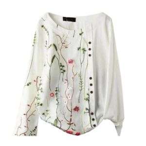 Femmes Pullover Top Bream Summer Blouse Summer Modèle Floral Modèle Ftemand Spring Summer Shirt O-Leck Sleeve courte pour les femmes