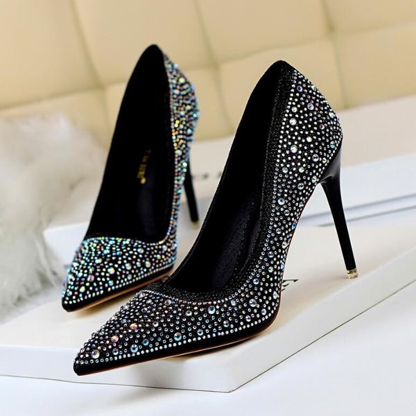 Femmes pompes bling 7cm 10cm hauts talons chaussures pointues chaussure féminine paillettes Chaussures femme sexy pointue chaussures de mariage argent or argent paillette femme