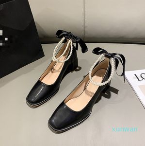 Femmes pompes sabot talons talons hauts nouvelle marque de luxe chaussures de fête noir chaussures compensées pour femme bout carré talons hauts