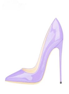 Vrouwen pompen licht paars patent leer puntig teen dames039S schoenen massieve hoge hak 12 cm stiletto feestjurk schoen 10 cm 8cm BO4709983