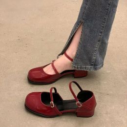 Vrouwen pompen Mary Jane Nieuwe dikke hakken Elegant ondiep vierkante teene schoenen feestkantoor dame lederen loafers schoenen