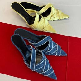 Escarpins pour femmes Toe Toe Baotou pantoufles 4.5cm Kitten Heel Cross strap denim Muller shoes for Style Summer and Spring multi-function designer Sandals With box