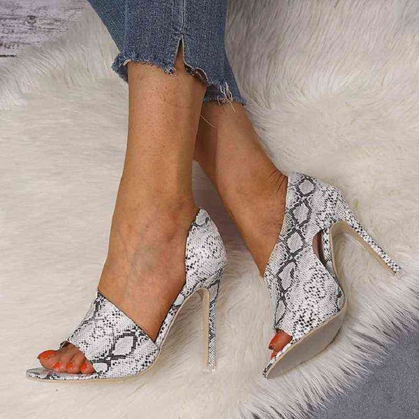 Femmes pompes sandales chaussures Sexy talons hauts dames fête Stiletto agrandisseurs femme mariage serpent imprimé talons G220527