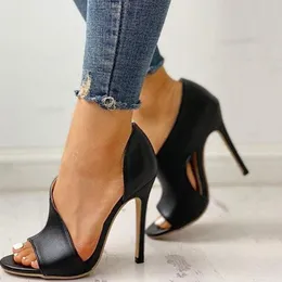 Zapatos de tacón con punta abierta para mujer, zapatos de tacón alto negros, sexis, con punta abierta, para mujer