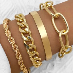 Conjunto de pulsera de cadena gruesa de oro de metal pesado punk para mujer Declaración para niñas Pulseras con dijes de giro de oro grueso Brazaletes Joyería de moda Hip Hop Rock