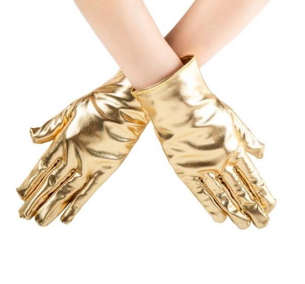 Femmes Punk Rock Gants Metallic Night Club Show Costume Costume Accessoires Faux Patent Pu Glove Performance Performance Performance Gold Silver Red Black