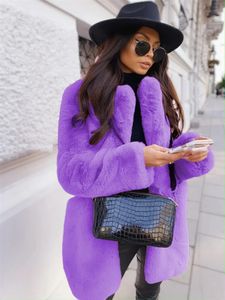 Femmes violet à manches longues revers hiver manteau mode tempérament bureau LadyWhite fourrure vestes vêtements rouge 240110