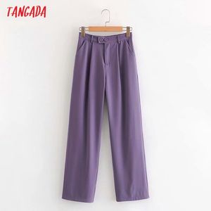 Femmes Purple Loose Long Pantalon Vintage Style Strethy Taille Lady Pantalon Pantalon 2G07 210416